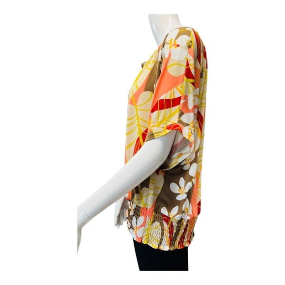 Skyes the Limit Tropical Floral Keyhole Blouse~Size XL~Tie Spring Top L4 21 - Picture 5 of 10